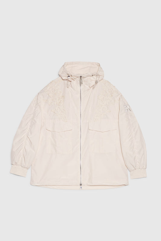 BASICXL TAFFETA PARKA MED HÆTTE OG KORNET BRODERI