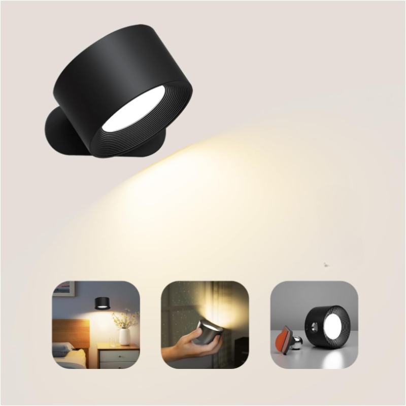 Basicxl | Ledsen RotatingLamp 1+1 GRATIS: Roterende Trådløs LED Væg Lampe
