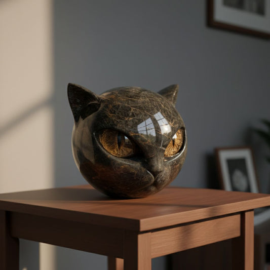 Basicxl | Mystica – Statue af en sort vagthund i sten
