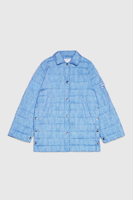 BASICXL DENIM PRINTET DUNJAKKE MED LOGO OG GYLDNE KNAPPER
