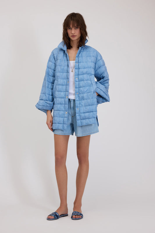BASICXL DENIM PRINTET DUNJAKKE MED LOGO OG GYLDNE KNAPPER