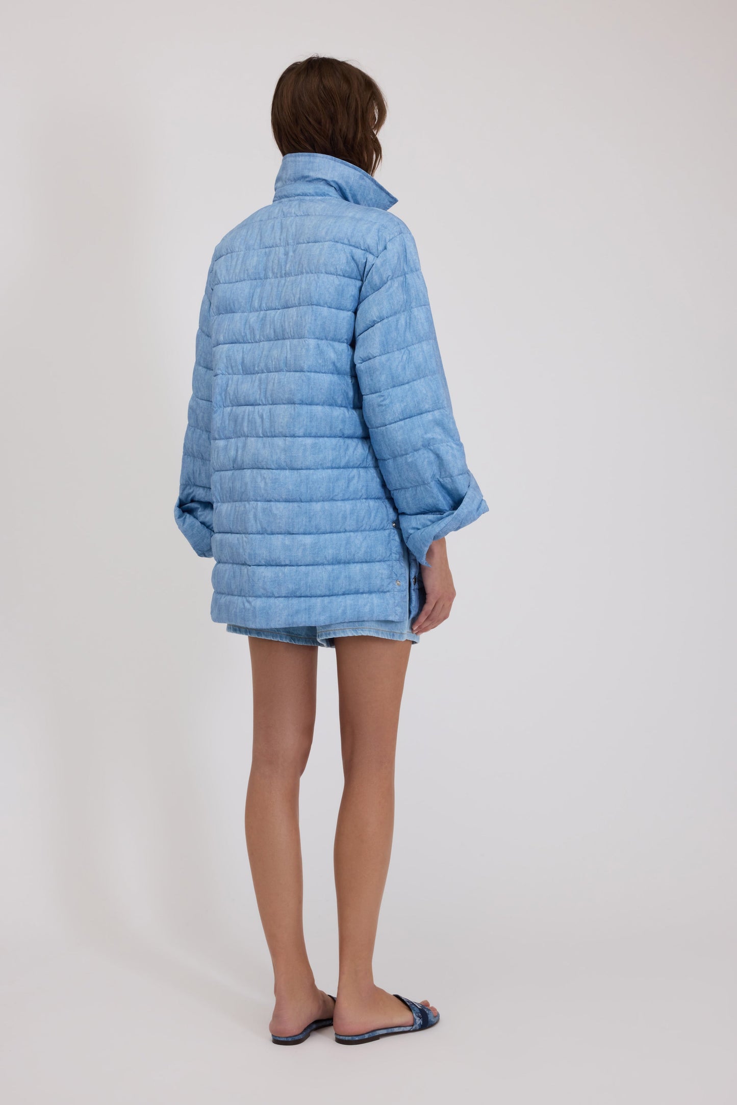 BASICXL DENIM PRINTET DUNJAKKE MED LOGO OG GYLDNE KNAPPER