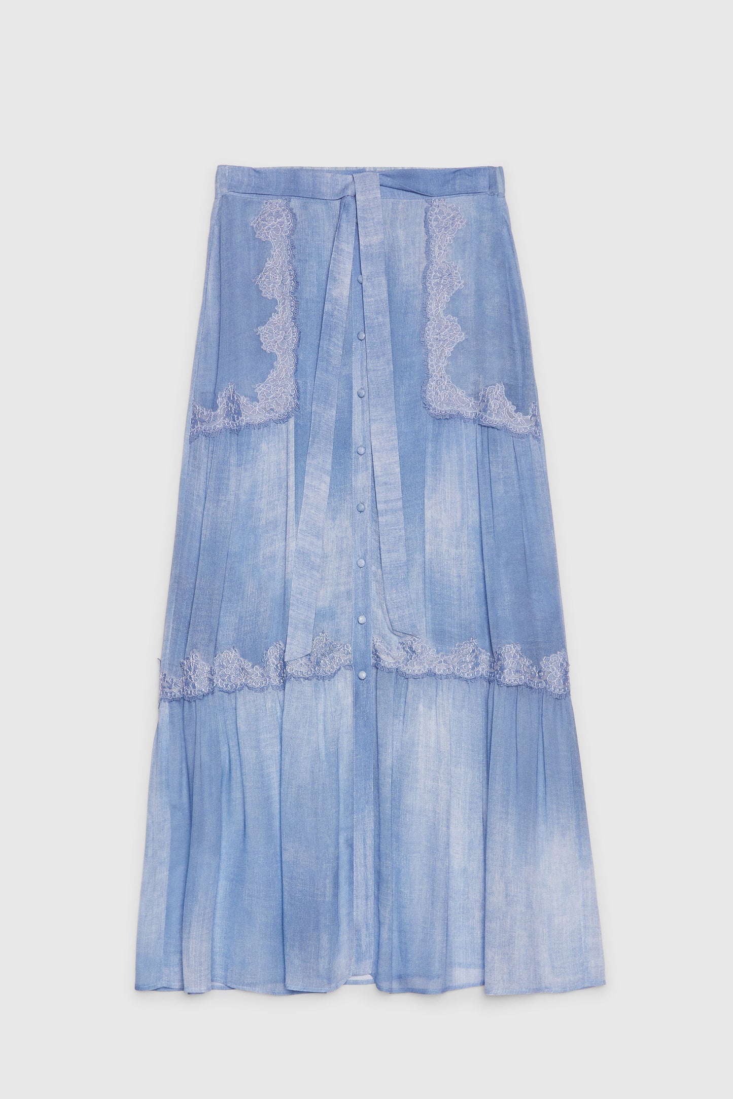 BASICXL GEORGETTE LANG NEDERDEL MED DENIMPRINT MED BLONDE