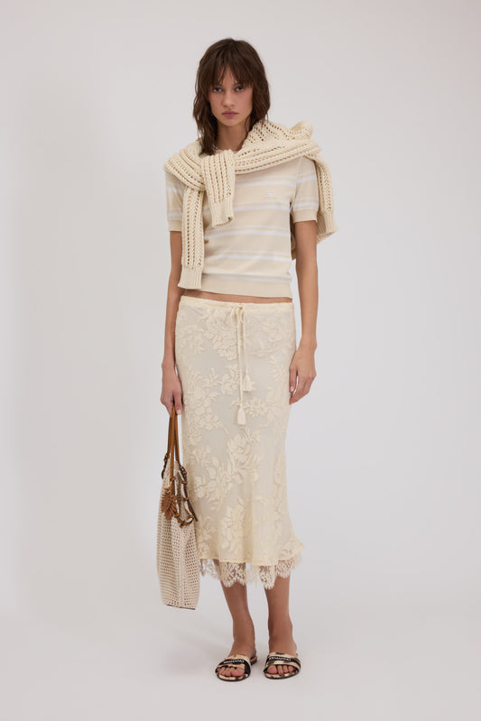 BASICXL MIDI SATIN DEVORÉ NEDERDEL MED BLOMSTER