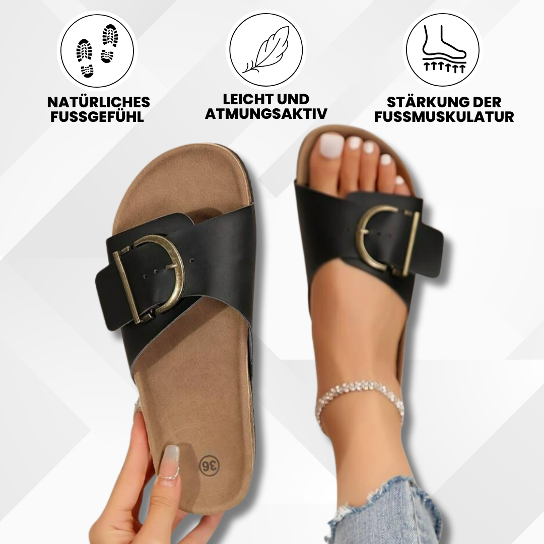 Basicxl | OrthoMia – Ortopædiske sandaler i kork med remme til kvinder