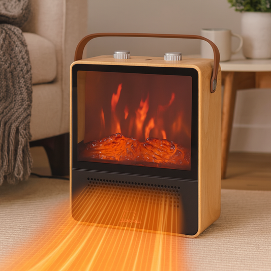Basicxl | Elektrisk varmeblæser med pejs-effekt og realistisk flamme
