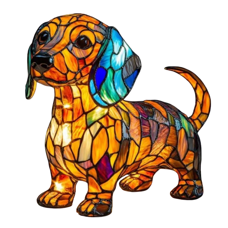 Basicxl | Strålende dachshund-lampe – håndlavet LED-lampe med hundemotiv